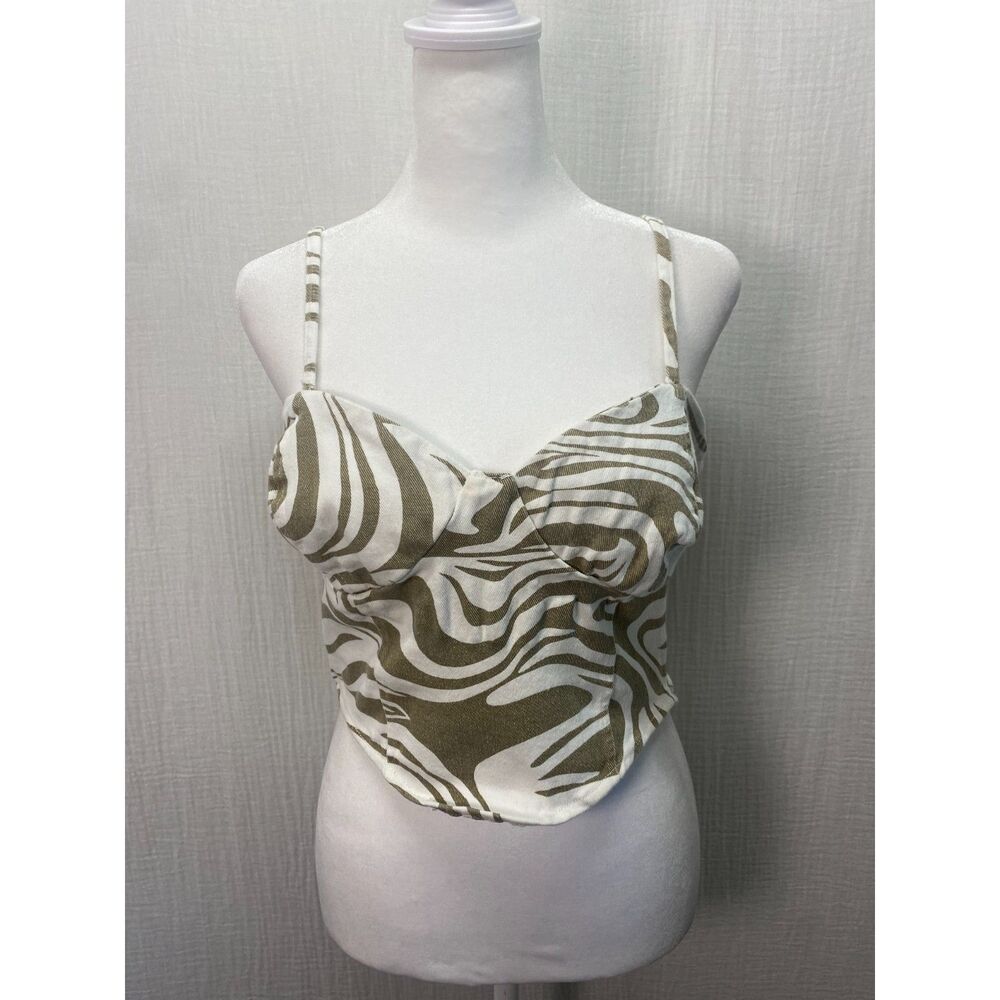 Miss Love Crop Top Beige Brown  Size M Sweetheart Neck Adjustable Straps